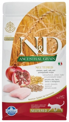Farmina N&D Ancestral Grain низкозерновой для стерилизованных кошек, курица и гранат